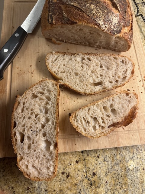 Slices of finished sourdough bread.